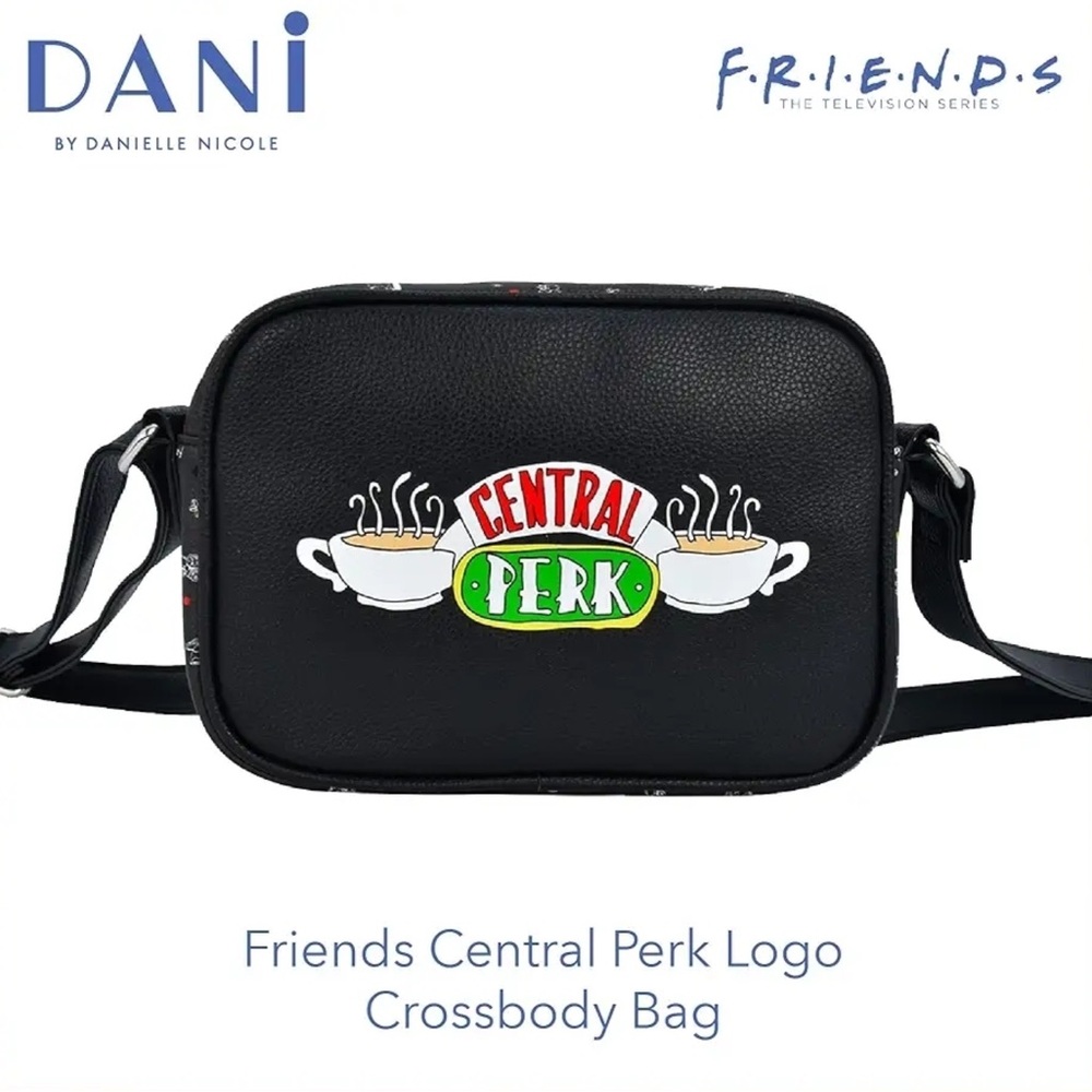 Friends Central Perk Logo Crossbody Black Bag Zip Top Closure by Daniele Nicole